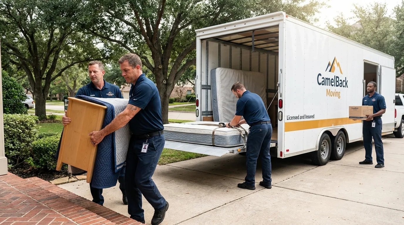 Crew loading residential truck for cross-state move from Rush City, MN