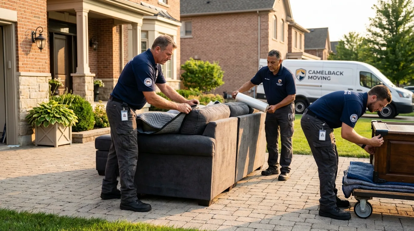 Large estate moving crew wrapping furniture in Rush City, MN