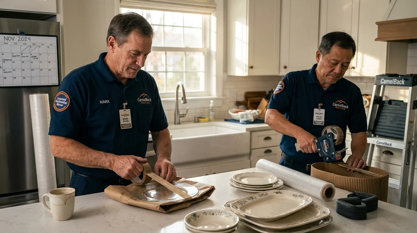 Professional crew packing kitchen dishware in Rush City, MN